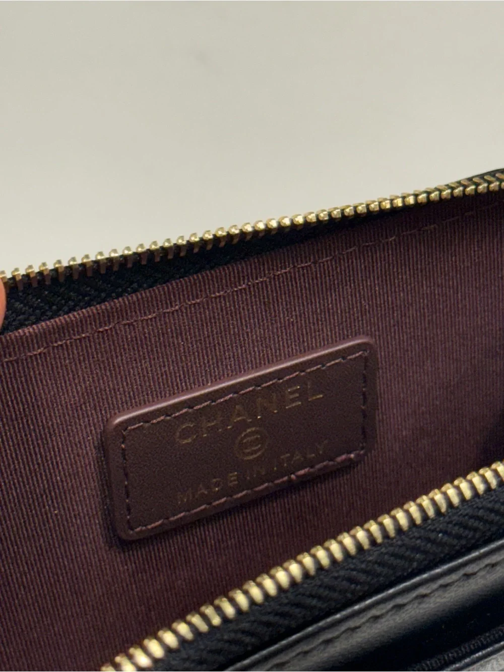 CHANEL Black Quilted Leather Card Holder with Gold CC Emblem